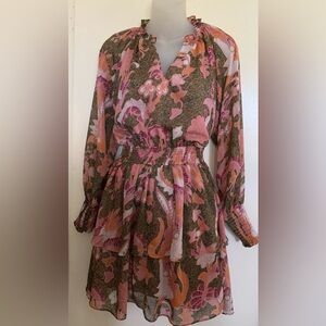 Dress Forum Floral Print Chiffon Ruffled Mini Dress Size S
